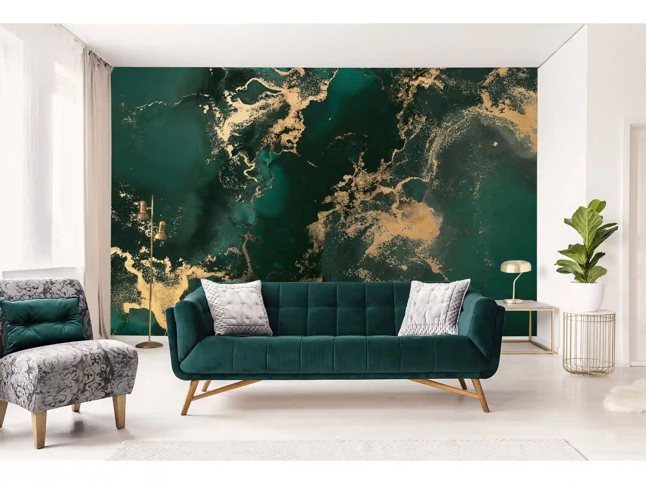 Luxury living room with designer wallpaper installation in Las Vegas NV